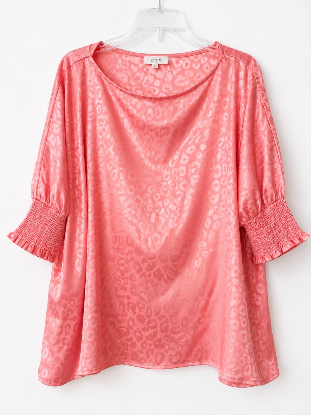 ODDY Coral Pink Satin Leopard Print Blouse